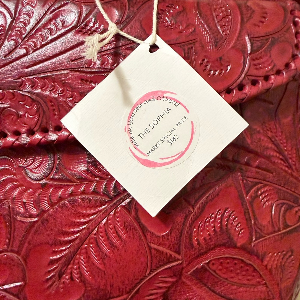 Alexis David Red Tooled Leather Shoulder Bag in Red the Sophia Dote Collective - Picture 7 of 7